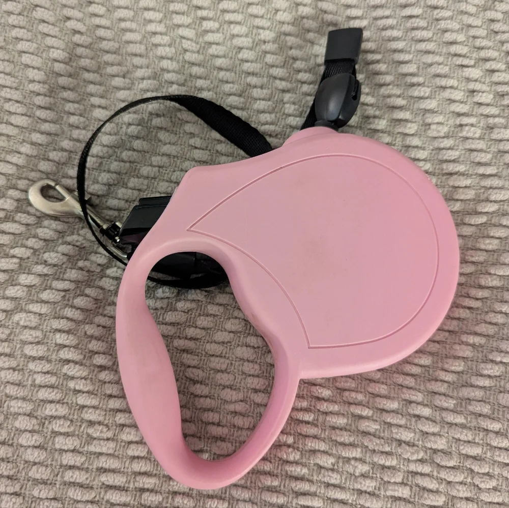 Extendable Dog Lead Leash - Tape - Pink & Black